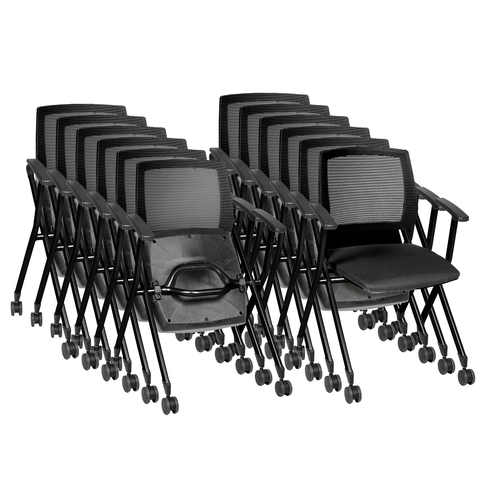 Regency Pulse Flexible High Back with Padded Fabric Seat Nesting Chair (12 pack)- Black